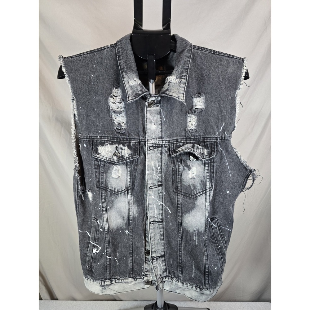 Carbon Jean Vest Sleeveless Jacket Womens Size‎ Large Black Denim Fast Shipping